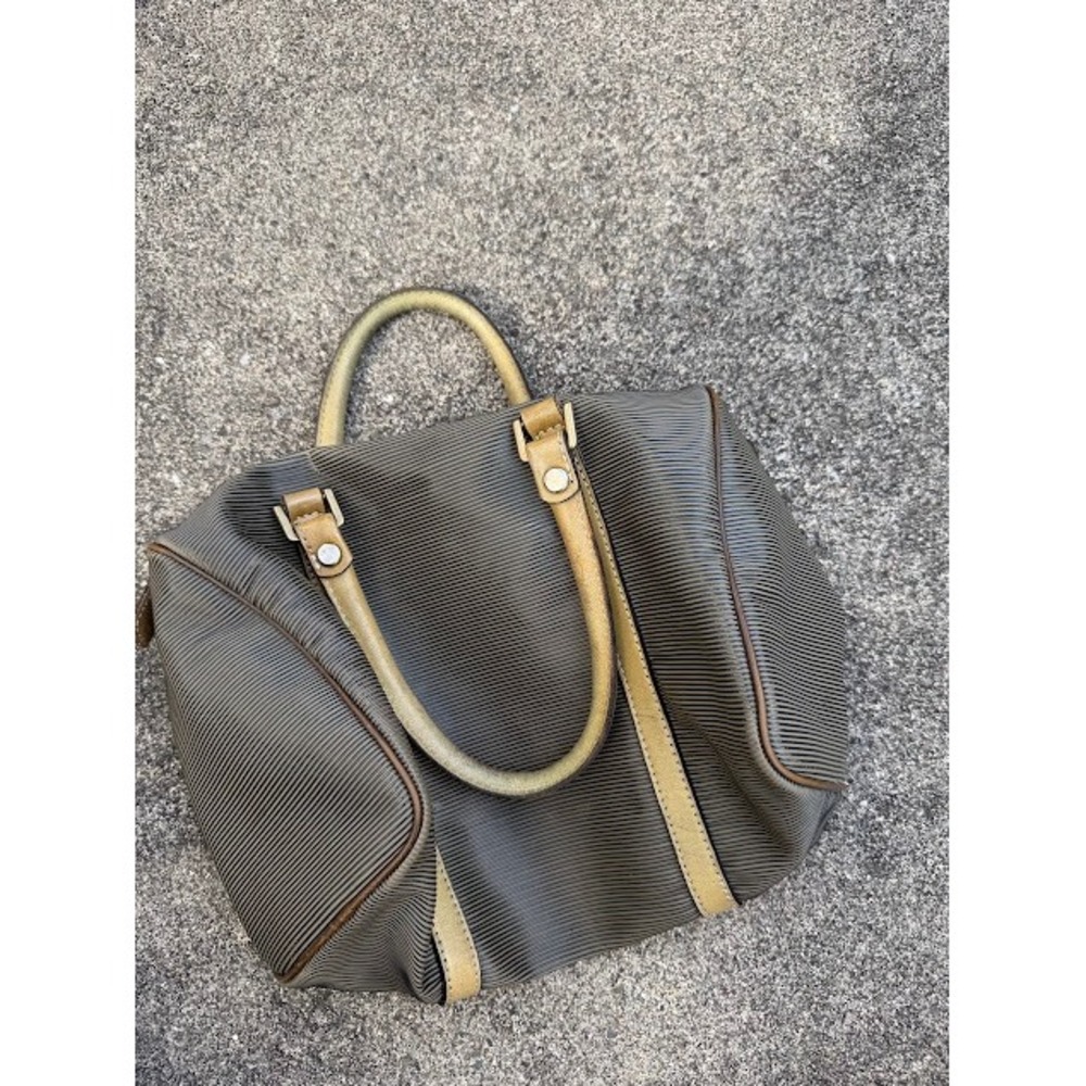 Vintage Retro Why for Lisette Satchel Bag Medium Green Tan Ribbed Bowler Handbag